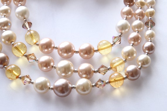 Vintage 1960's 3 Strand Faux Pearl/Crystal Neckla… - image 2