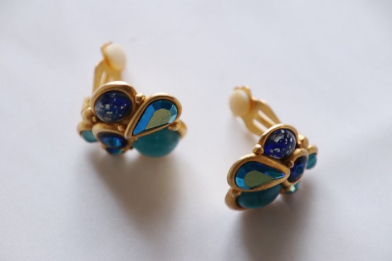 Vintage Signed Georgiou Gold Tone with Blue Rhine… - image 5