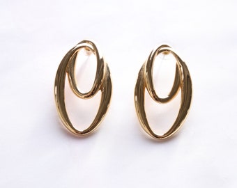 Vintage 1980's P.E.P. Erwin Pearl Gold Tone Statement Pierced Post Earrings