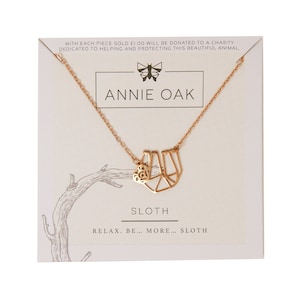Geometric Sloth Necklace | 316L Stainless Steel & 18ct Rose Gold | Hypoallergenic | Animal Jewellery | Charity Donation | UK Gift For Her