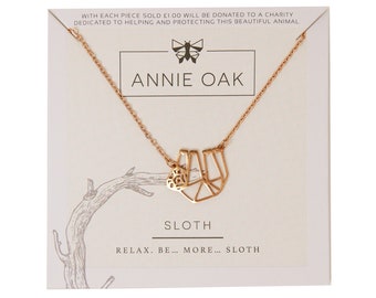 Geometric Sloth Necklace Charity Donation 316L Hypoallergenic Stainless Steel 18ct Rose Gold Origami Animal Lover Jewellery UK Gift For Her