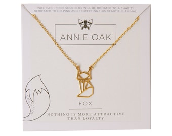 Geometric Fox Necklace Charity Donation 316L Hypoallergenic Stainless Steel 18ct Gold Origami Animal Jewellery British Design Gift For Her