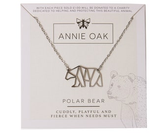 Geometric Polar Bear Necklace Charity Donation 316L Hypoallergenic Stainless Steel 925 Sterling Silver Origami Animal Lover Gift Jewellery