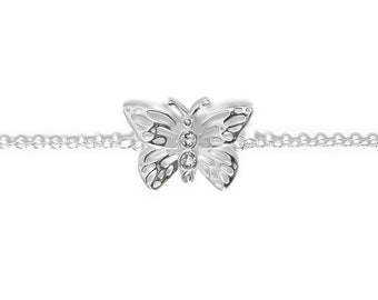 Sterling Silver Butterfly Bracelet: Swarovski Crystal Charm, Eco-Friendly