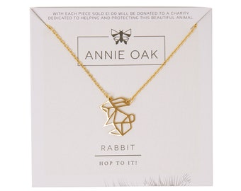 Geometric Rabbit Necklace: 18ct Gold Stainless Steel, UK Design