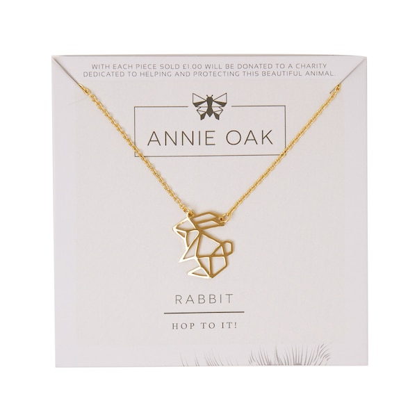 Geometric Rabbit Necklace Charity Donation 316L Hypoallergenic Stainless Steel 18ct Gold Origami Animal Jewellery British UK Gift For Her