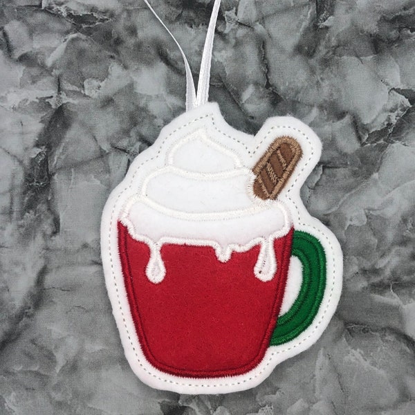 ITH Hot Chocolate with Cream Hanger - Hot Cocoa - Applique Decoration - Embroidery Design - Christmas Ornament - In The Hoop Xmas - Coffee