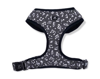 Music Notes Dog Harness, Adjustable Dog Harness, Durable Dog Harness, Walking Harness, Dog Accessories, Black Dog Harness, New Dog GIfts