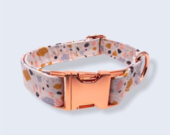 Terrazzo Dog Collar, Adjustable Dog Collar, Stylish Dog Collar, Rose Gold Hardware, Modern Dog Collar, Female, Girl, Dog Collar