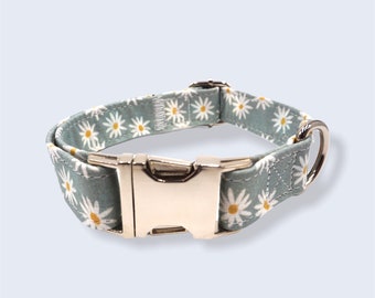 Daisies Dog Collar, Floral Dog Collar, Fabric Dog Collar, Daisies, Female Dog Collar, Fashion Collar, Silver Hardware