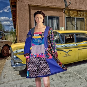 M-XL Upcycled dress patchwork upcycled clothing designer cotton linen dress dress plus size party dress Midi dress eco tunic top shirt dress