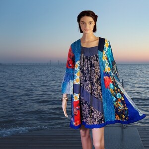 M- L-XL Patchwork cotton floral dress upcycled dress colorful hippie dress upcycled clothing party dress eco boho tunic top shirt dress y2k