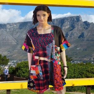 M- L-XL-2XL Cotton dress upcycled clothing colorful hippie dress top patchwork dress linin party dress midi fun eco tunic top art shirt y2