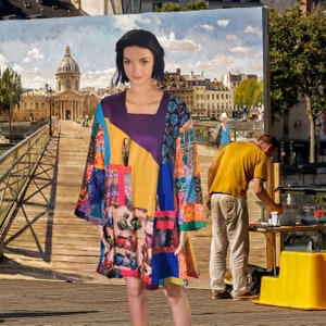 M to 3XL one size upcycled dress designer handmade colorful patchwork Art dress hippie recycled tunic top shirt dress upcycled clothing boho