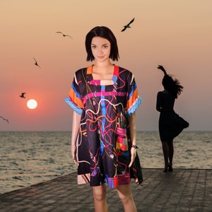 M-3XL upcycled dress applique patchwork dress party dress colorful hippie dress eco bohemian upcycled clothes shirt dress 100% cotton dress