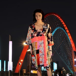 M-XL Upcycled Dress Floral Cotton Patchwork Reworked One of a Kind Boho Chic Handmade Unique Sustainable Fashion Designed Dress Tunic Top