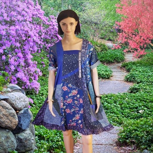 M-L-XL Hearts & flower patchwork upcycled dress romantic cotton dress upcycled clothes unique art designer party dress tunic top midi dress
