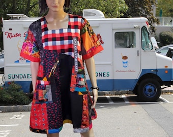 M-L-2XL Upcycled clothing cotton patchwork dress hippie dress midi dress  mini party dress tunic top art dress eco fashion designer dress y2