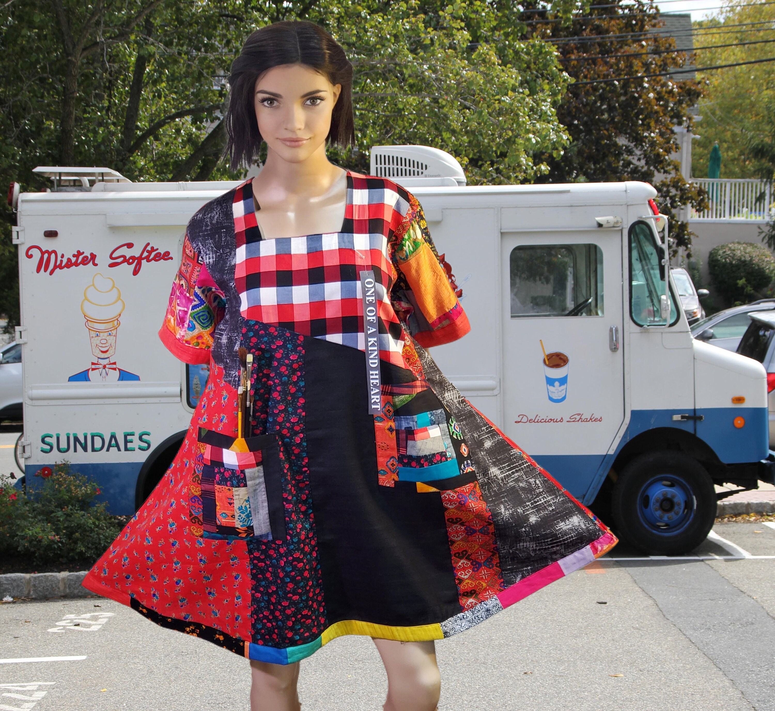 美品Hella PATCHWORK RACE DRESS M M-L-2XL Upcycled Clothing Cotton Patchwork Dress Hippie