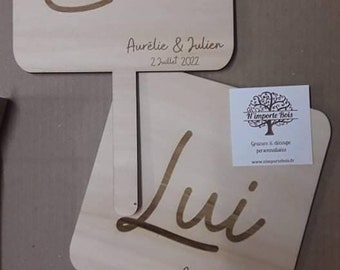 She/Him/Me signs, wedding decoration, bride and groom game, Wood