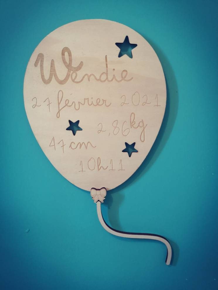 Pancarte Ballon, Prénom, Affiche de Naissance, Cadeau Naissance Fait Main Français