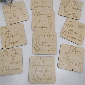 10 Cartes étapes bébé bois, fleurs, cadeau de naissance, Personnalisable , Recto-verso, photo mensuelle, photo de grossesse