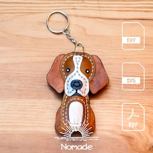 Patrón y tutorial ilustrado para llavero de piel con diseño de cachorro.