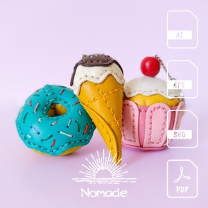 3 ciondoli per borse Sweet Tooth / Modelli per lavorazione della pelle e tutorial / PDF Ai DXF SVG