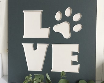 Passepartout Love mit Hundepfote, Wunschbild, Bildausschnitt im Ikea Format 20 x 20cm