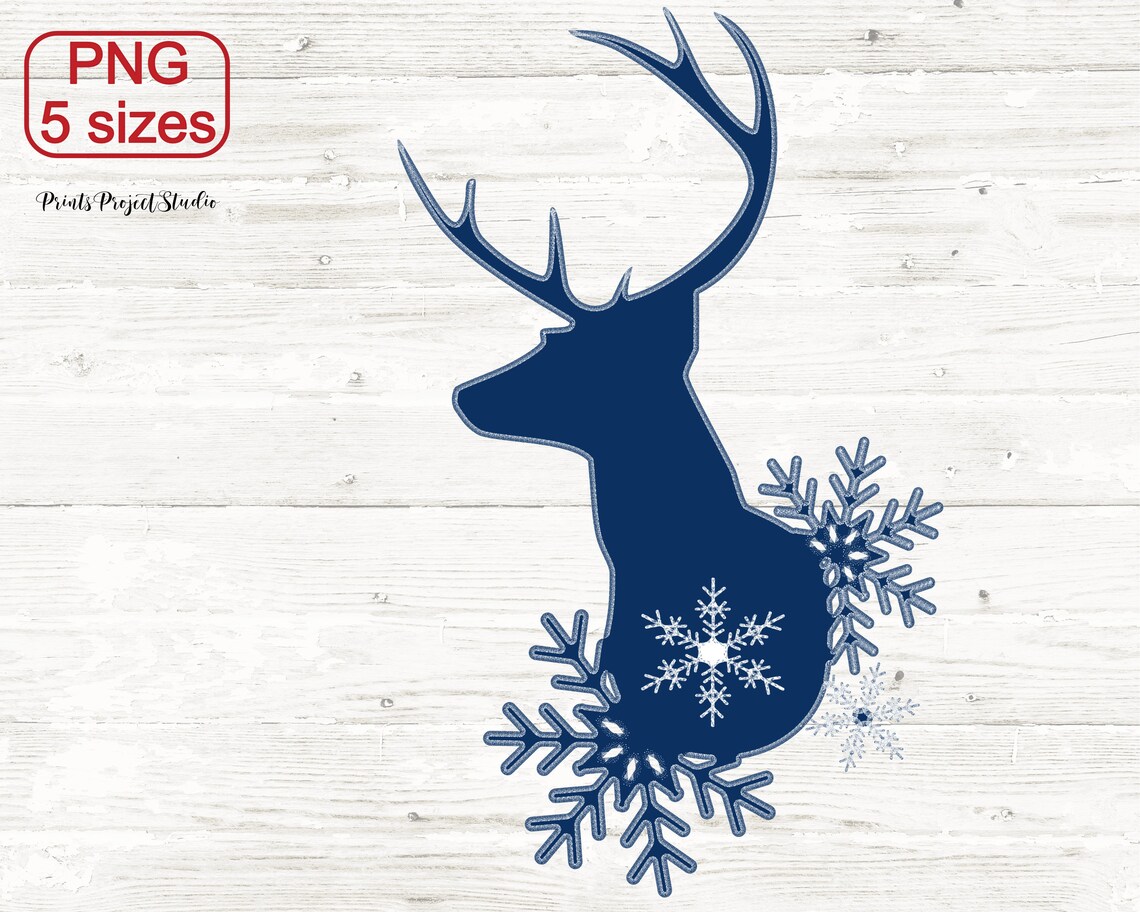 Cute Deer and Snowflakes Winters Print on Transparent | Etsy