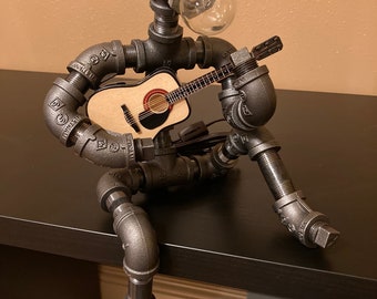 table lamp swivel aluminum recycle vintage brass bedside lamp metal iron wood Robot art robot steampunk