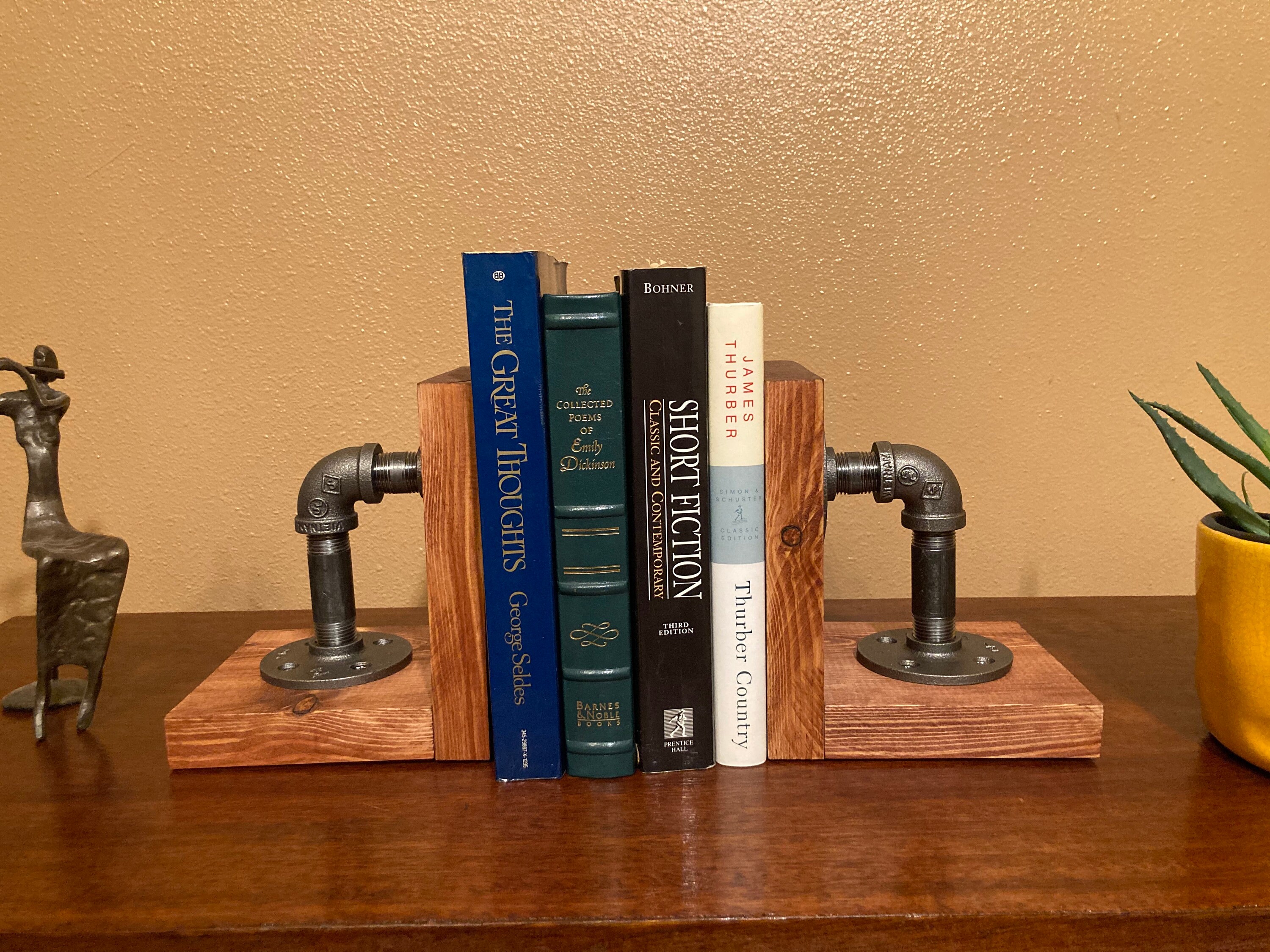IndustrialStyle Pipe & Rustic Wood Tabletop Bookends Set of Etsy