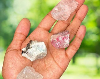 Love, Self Love, & Relationships Rough/Raw Healing Crystal Set: 1-2" Rose Quartz, Opal, Moonstone, Rhodonite