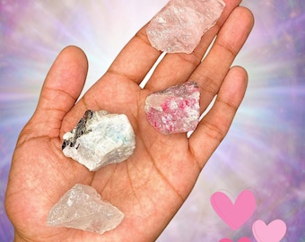 Rough Healing Crystals Set: Rose Quartz, Opal, Moonstone, Rhodonite