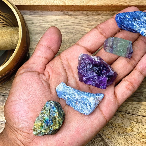 Third Eye Chakra Rough / Third Eye Chakra Raw Healing Crystal Set - Amethyst, Labradorite, Fluorite, Sodalite, Angelite