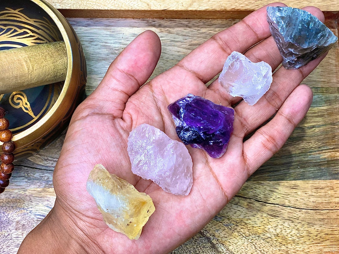 Quartz Collection Rough Healing Crystal Set Clear Quartz, Rose Quartz