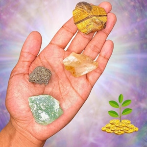 Wealth & Abundance Crystal Set: Citrine, Pyrite, Tiger&#39;s Eye, Aventurine