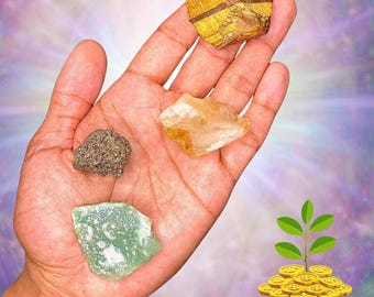 Wealth & Abundance Crystal Set: Citrine, Pyrite, Tiger&#39;s Eye, Aventurine