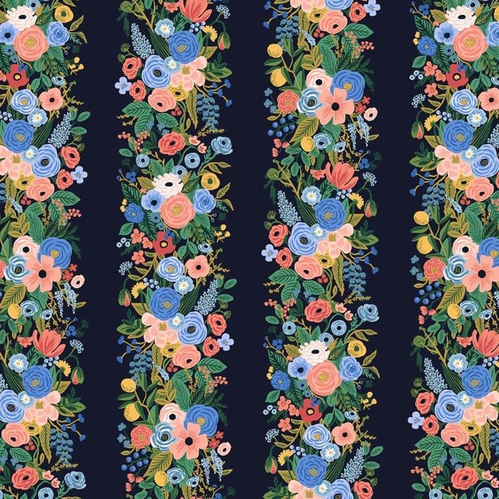Rifle Paper Co Fabric / Wildwood Garden Party Vines Navy / Etsy