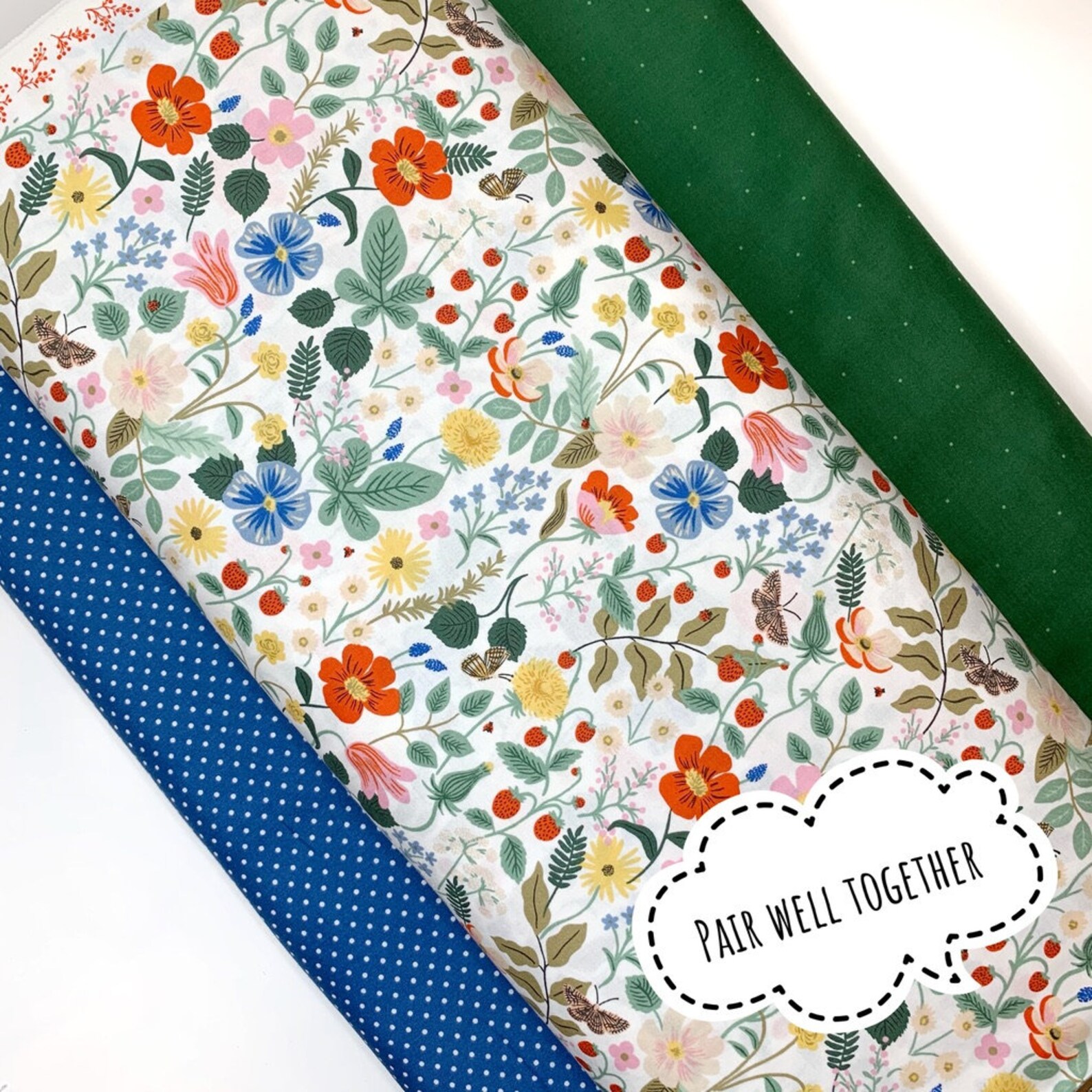 Rifle Paper Co Strawberry Fields / White / 100 Cotton Fabric Etsy