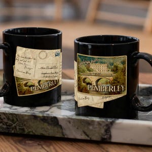 Caneca de café Orgulho e Preconceito, caneca Pemberley, presente Jane Austen para amantes de livros, carta do Sr. Darcy e xícara de chá Elizabeth Bennet, xícara Pemberley