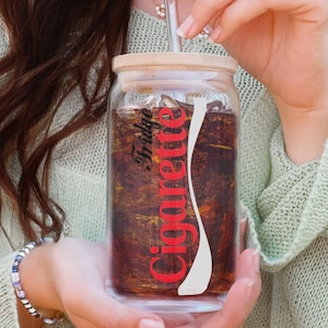 Fridge Cigarette Glass Tumbler, Funny Fridge Cigarette Gag Gift, Diet Soda Drinking Glass, Glass Tumbler with Straw for Soda Drinker Gift