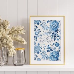 Barely Tolerable Chinoiserie Wall Art, Pride and Prejudice Decor, Jane Austen Printable, Classic Book Lover Gift, Blue and White Pattern