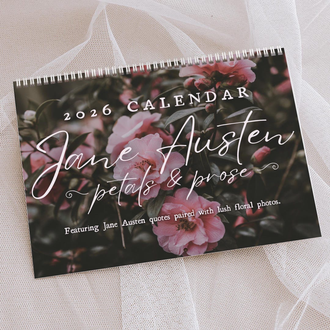 Jane Austen Calendar 2025, Pride and Prejudice Calendar, Floral Wall ...