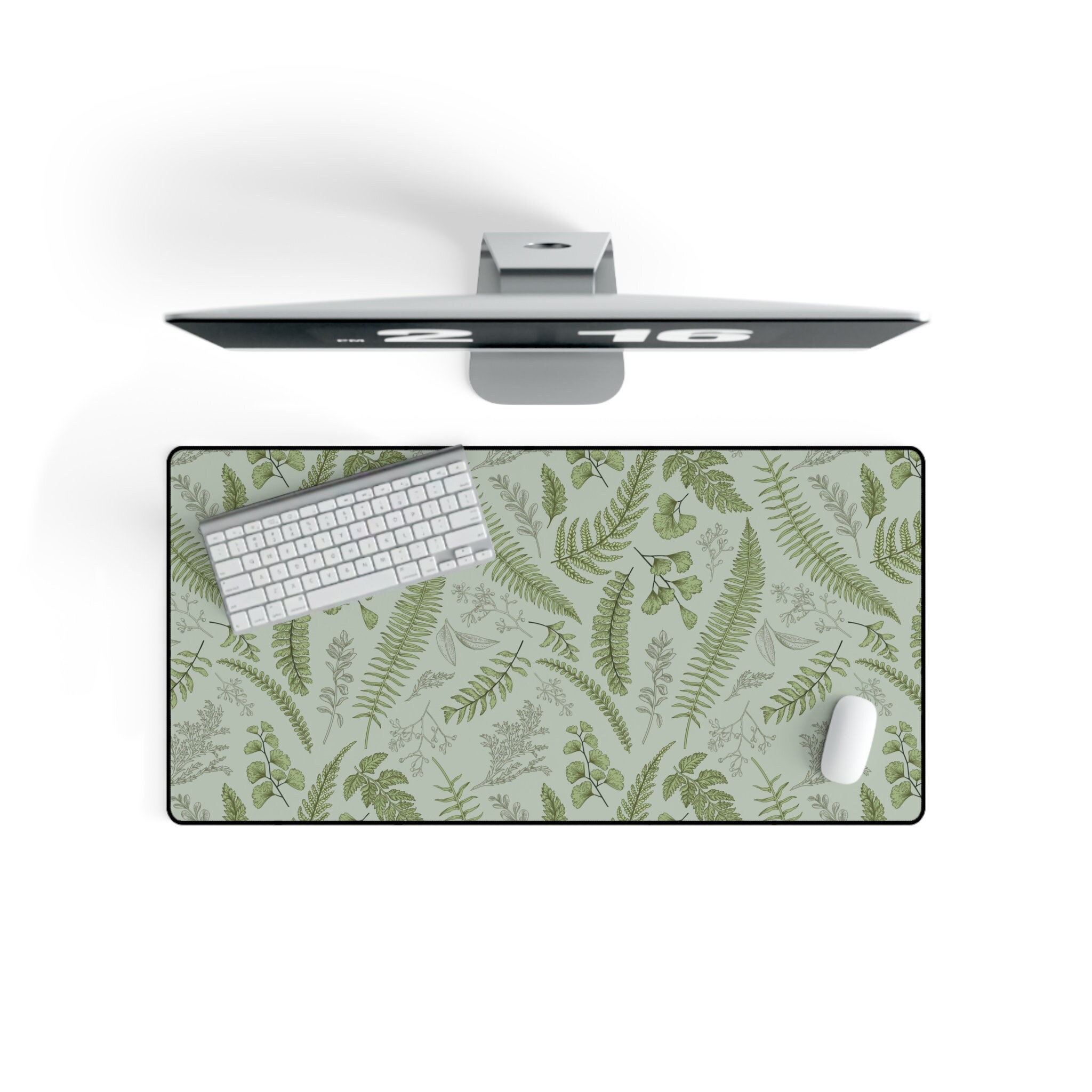 Sage Green Cottagecore Desk Mat Botanical Green Floral Large Mouse Pad