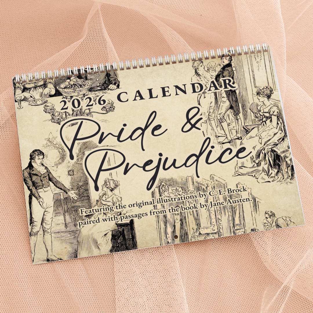 Pride and Prejudice 2026 Wall Calendar, Jane Austen Quotes Calendar, Mr ...
