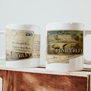Mug Pemberley, tasse à café Orgueil et préjugés, tasse à thé carte postale Pemberley, tasse lettre de M. Darcy à Elizabeth Bennett, cadeaux Jane Austen