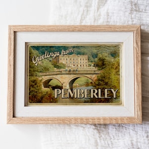 Jane Austen Wall Art, Orgoglio e pregiudizio Home Decor, Classico regalo per gli amanti dei libri, Stampa Pemberley House, Poster di viaggio vintage, Mr. Darcy Lover