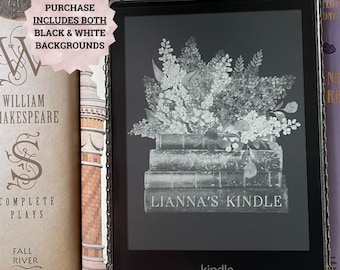 YOUR NAME Personalized Kindle Lock Screen Custom Dark Academia Floral Wallpaper for Kindle Paperwhite Digital Screensaver No Borders Oasis