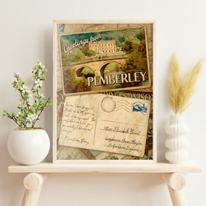 Arte mural de Orgullo y prejuicio, impresión digital de Jane Austen, carta del señor Darcy, regalo clásico para amantes de los libros, arte de Pemberley, postal de viaje vintage